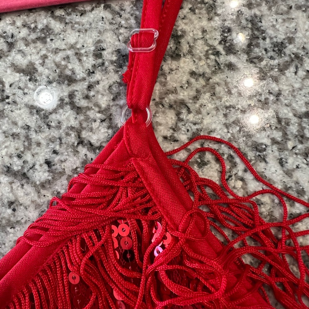 Anna-Kaci Chic Red Fringe and Sequins Midi Strappy Dress - Picture 6 of 8